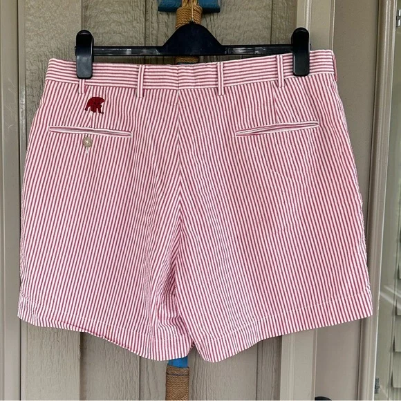 BERLE Men’s Red & White All Cotton Seersucker Flat Front 5” Alabama’ Shorts - 36 - Picture 6 of 11